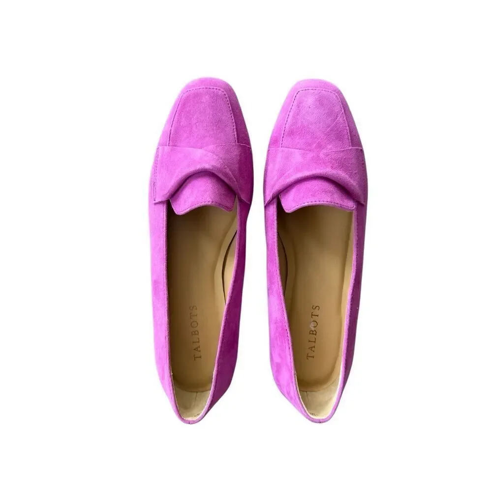 Talbots Womens Fushia Pink Suede Stella Twist Ballet Flats Loafers Size 9.5